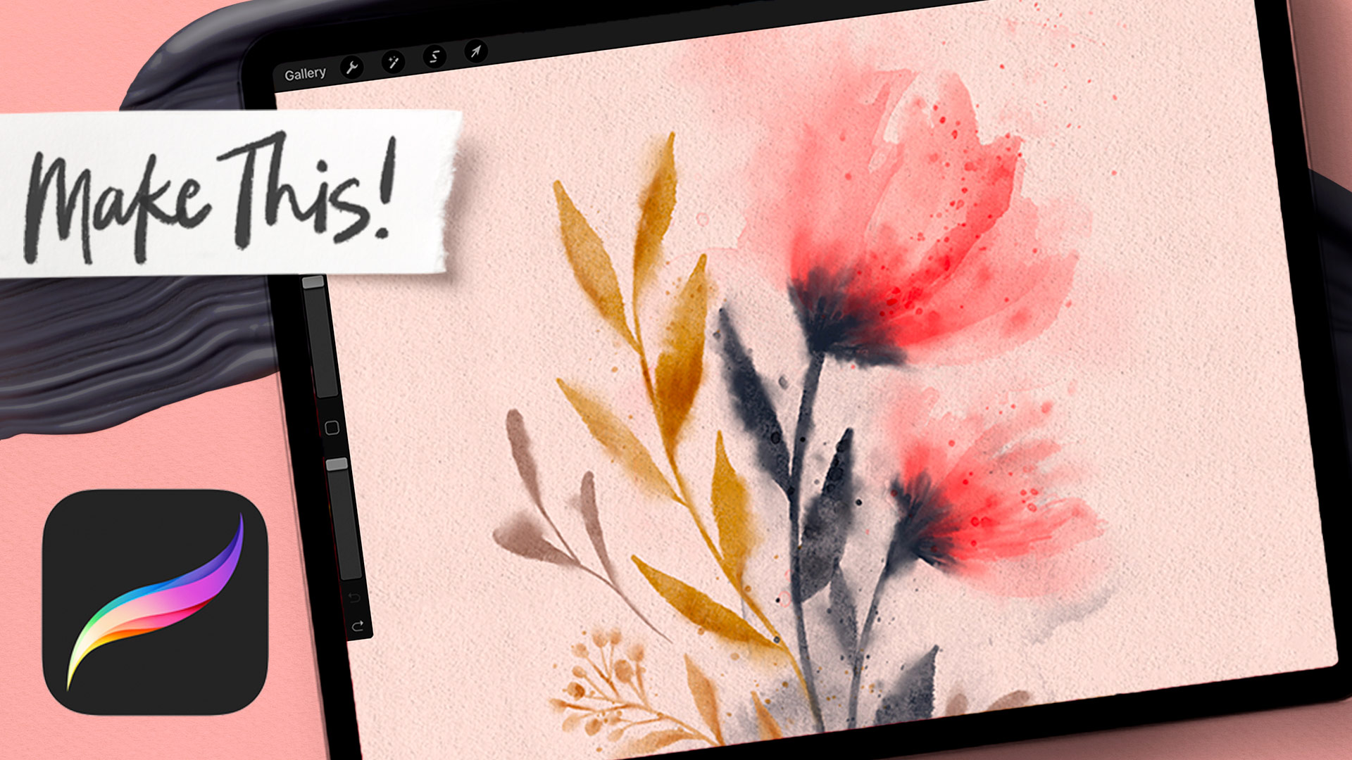 messy watercolor florals in procreate painting tutorial
