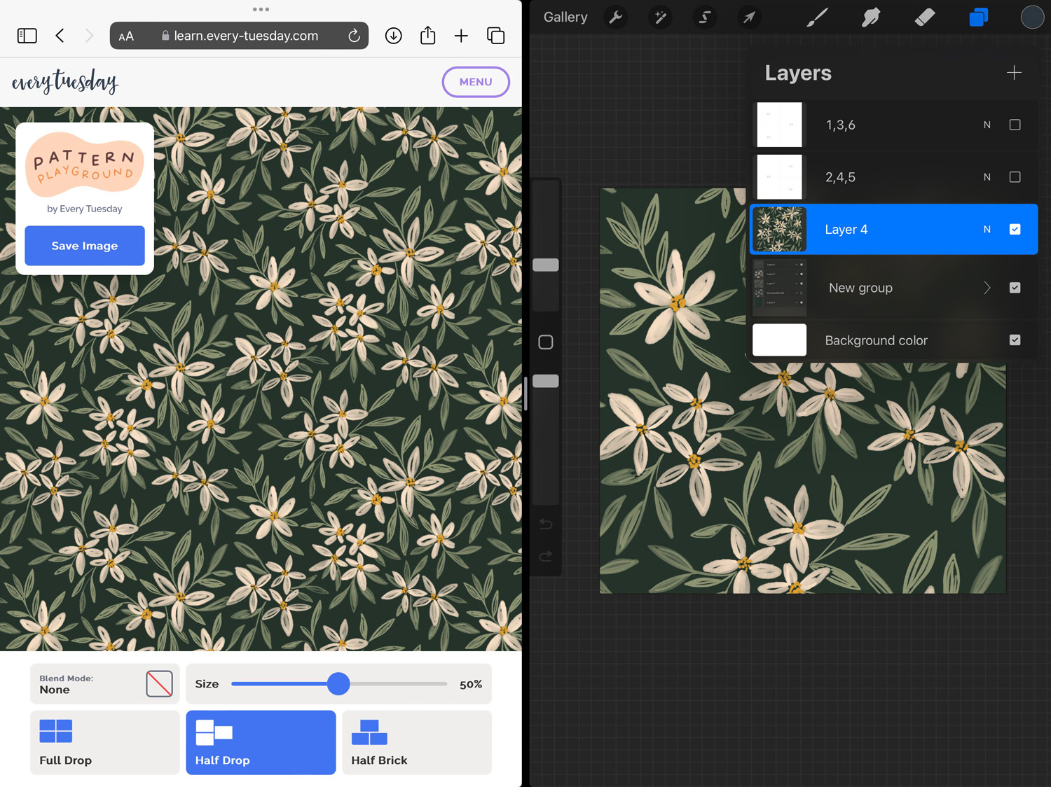 Repeating pattern preview using the Pattern Playground app