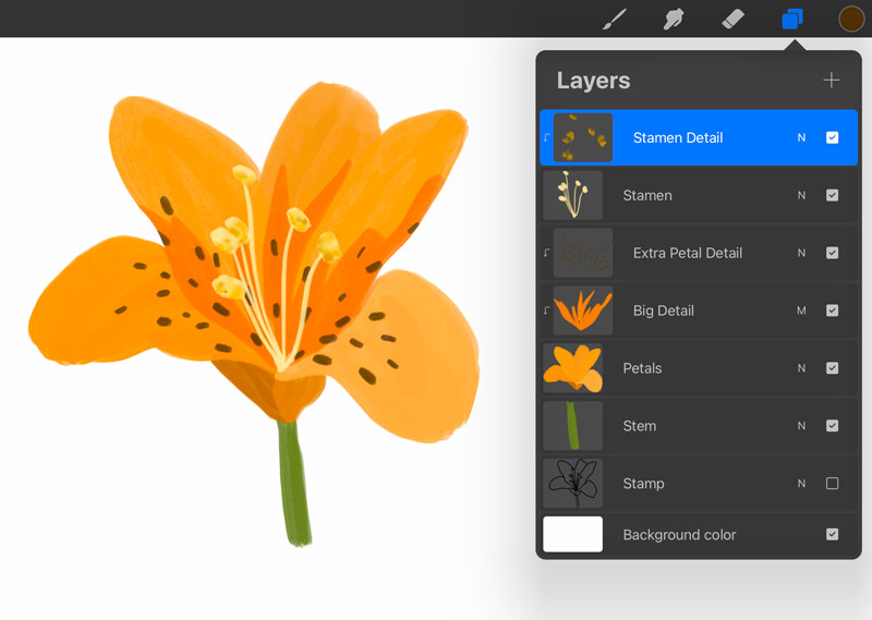 small details applied to the stamen of a flower using a clipping mask