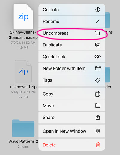 how to uncompress a zip file on an ipad