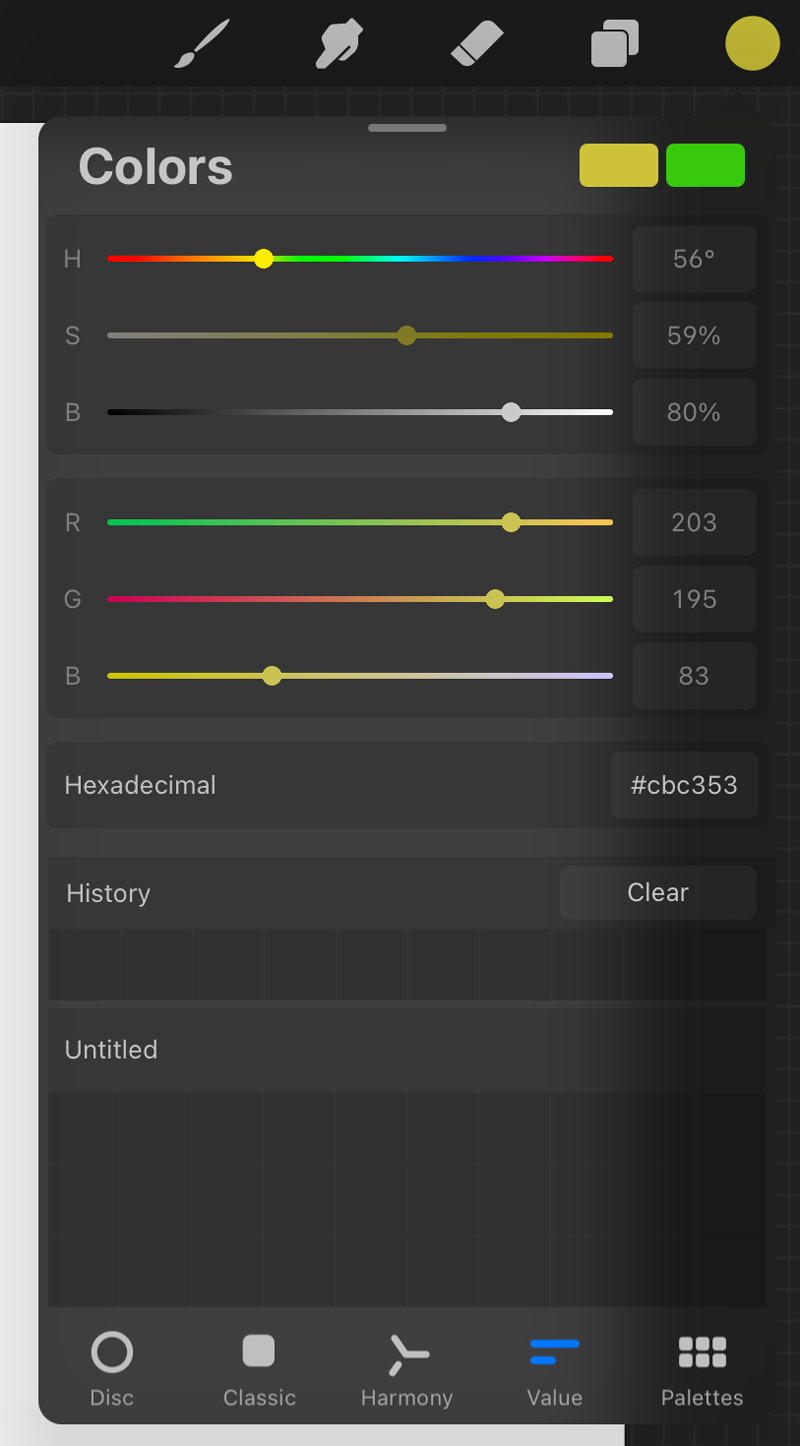 color value panel