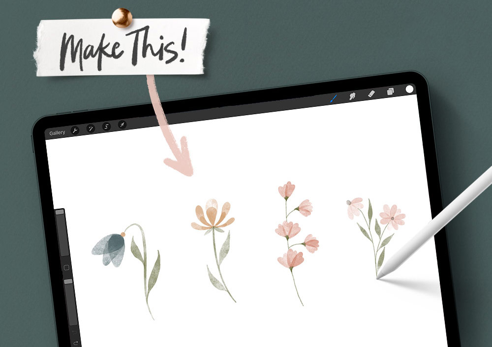 Paint 4 watercolor floral doodles in Procreate tutorial