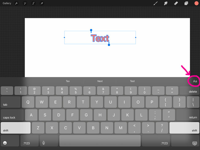 How to access text settings in Procreate