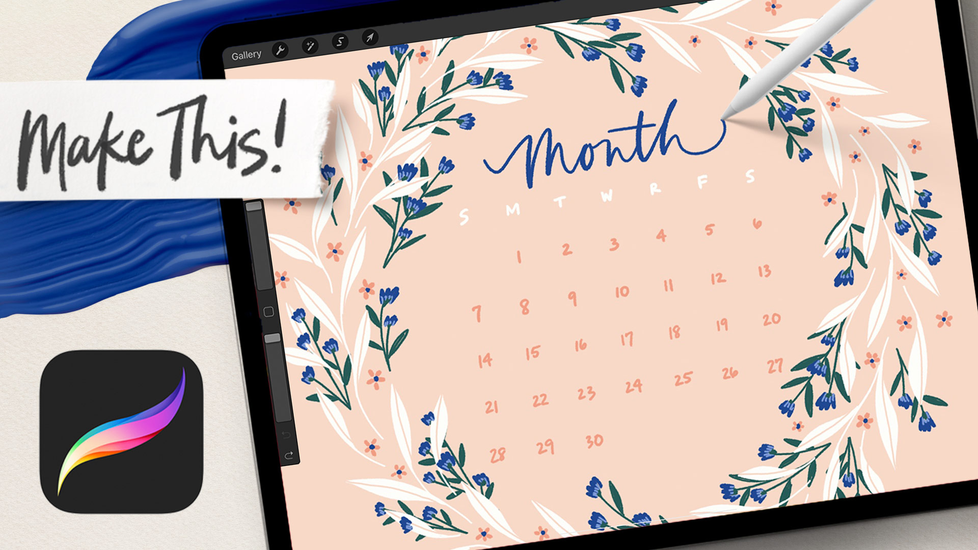 Floral doodle wreath calendar design tutorial
