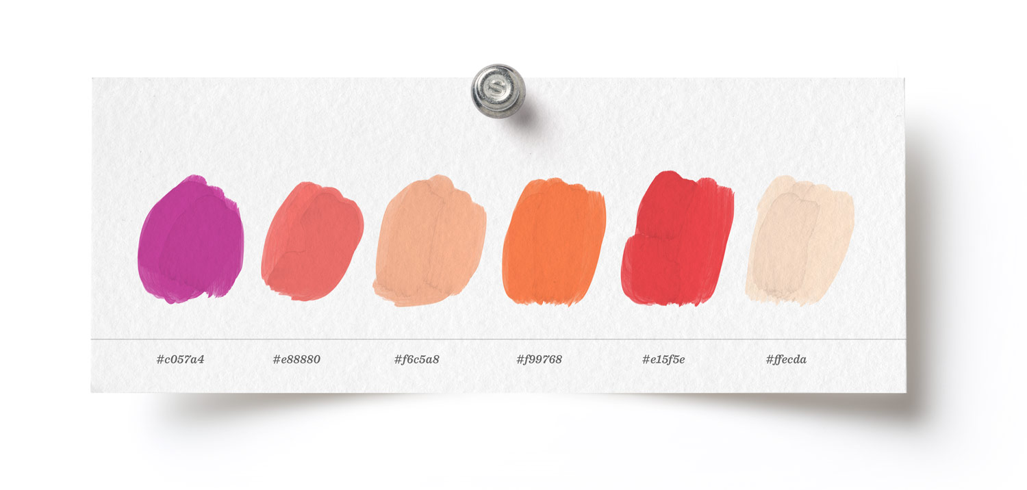 pinkish purple, salmon pink, muted orange-pink, orange, bright red, cream Procreate color palettes