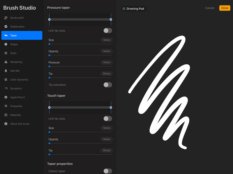 rounded taper settings