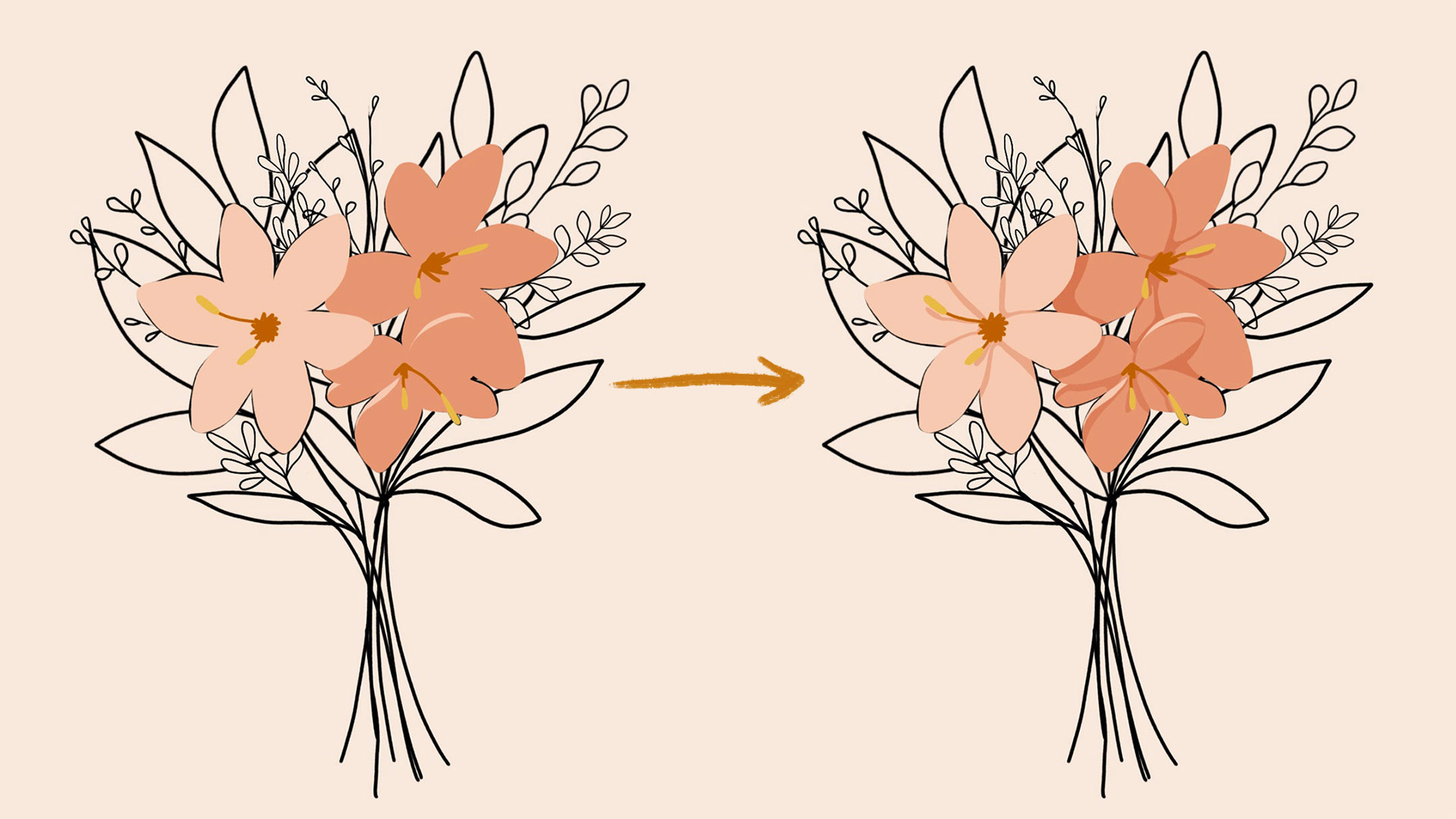 flat style flowers with and without depth