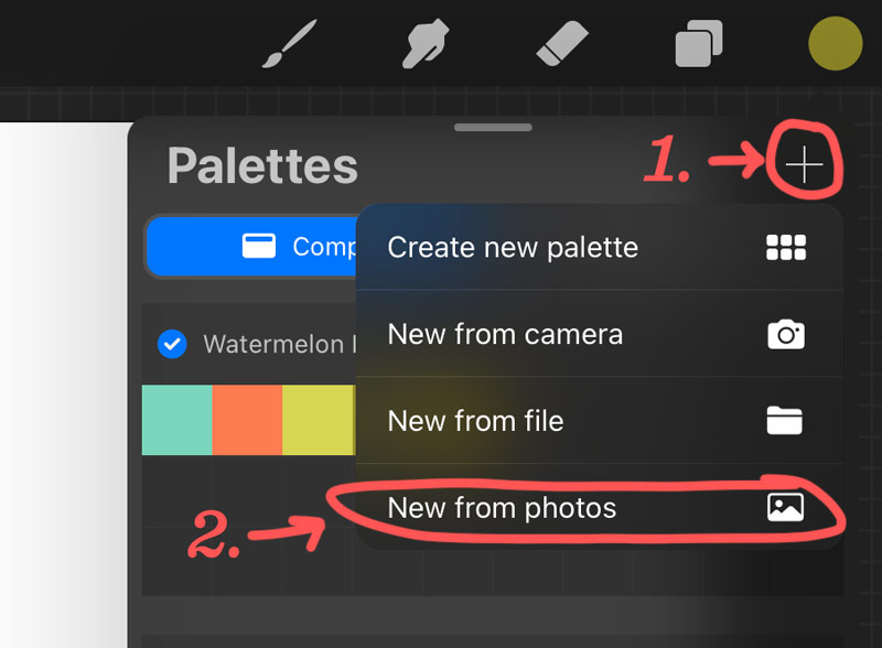 where the plus sign and 'new from photos' option are located