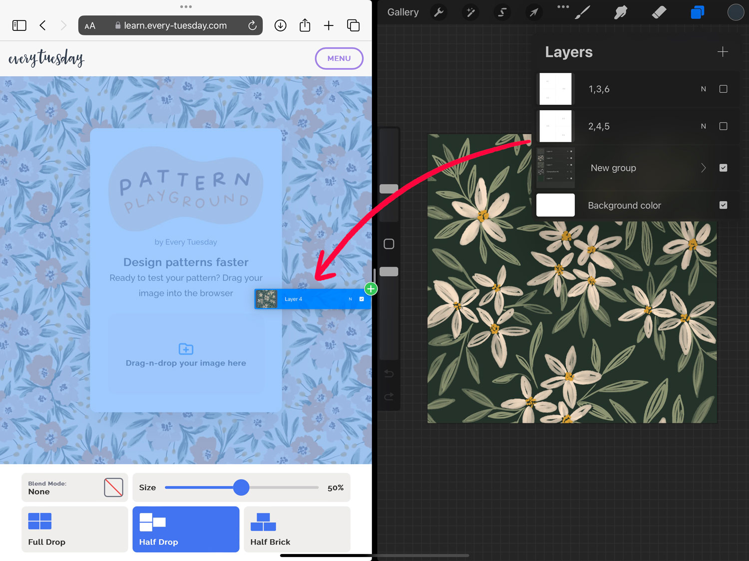 Dragging the layer into the Pattern Playground app