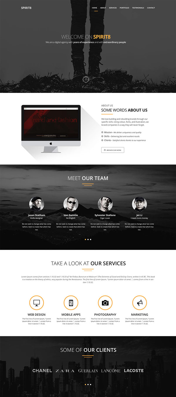Spirit8 one page site template preview image