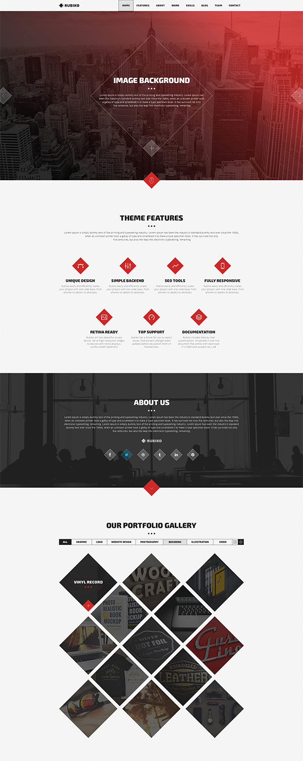 rubiko free website psd template preview image