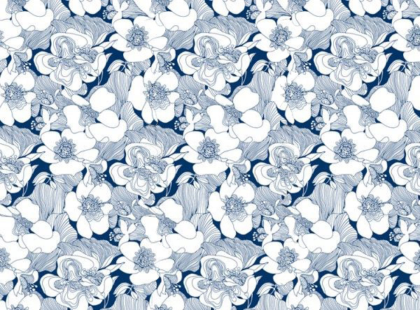 hand drawn blue flowers seamless pattern