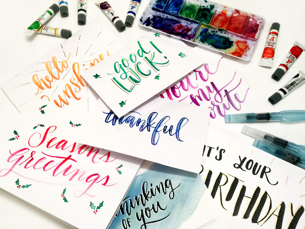 waterbrush lettered greeting cards