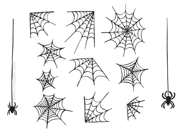 hand drawn vector spider webs full set