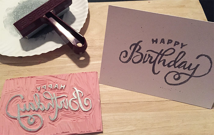 final hand lettered block print card
