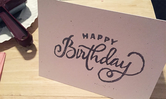 hand lettered block print card