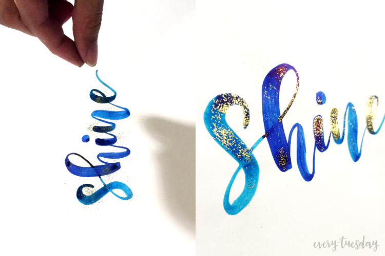watercolor lettering with gold emboss
