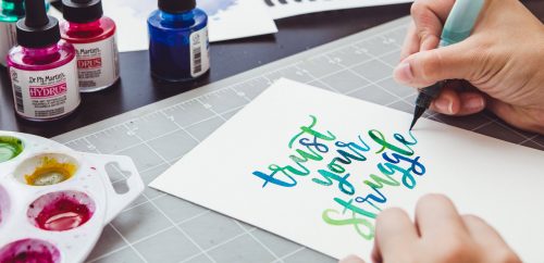 brush lettering with watercolor