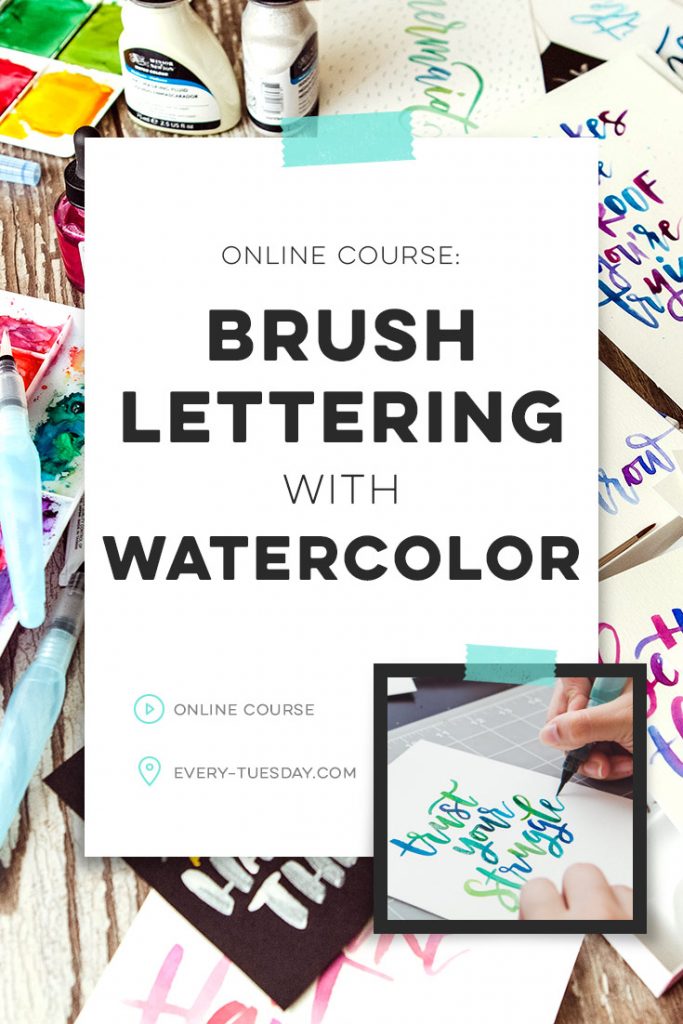 brush lettering with watercolor