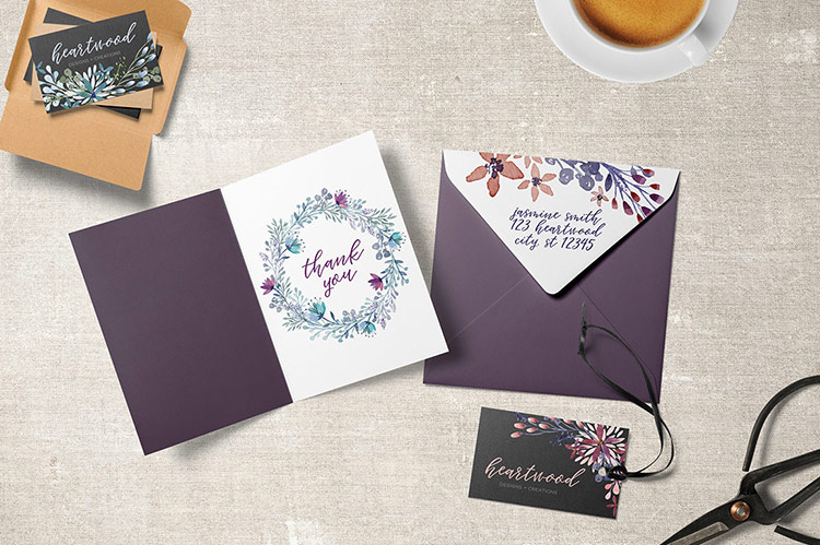 watercolor florals stationery