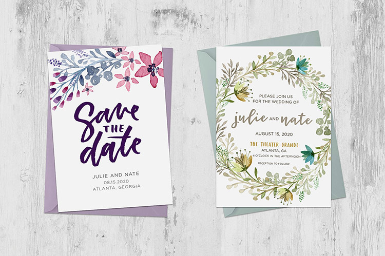 watercolor florals wedding stationery