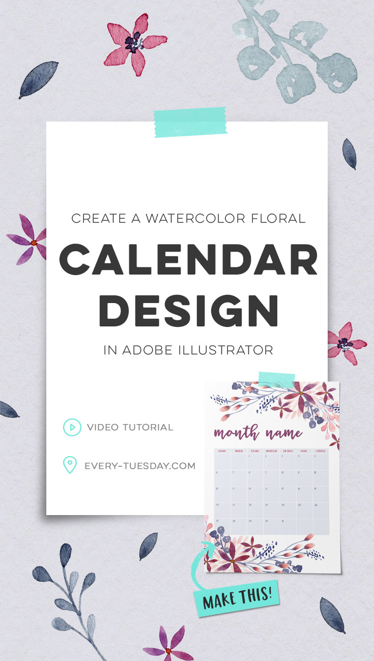 watercolor floral calendar design in Illustrator