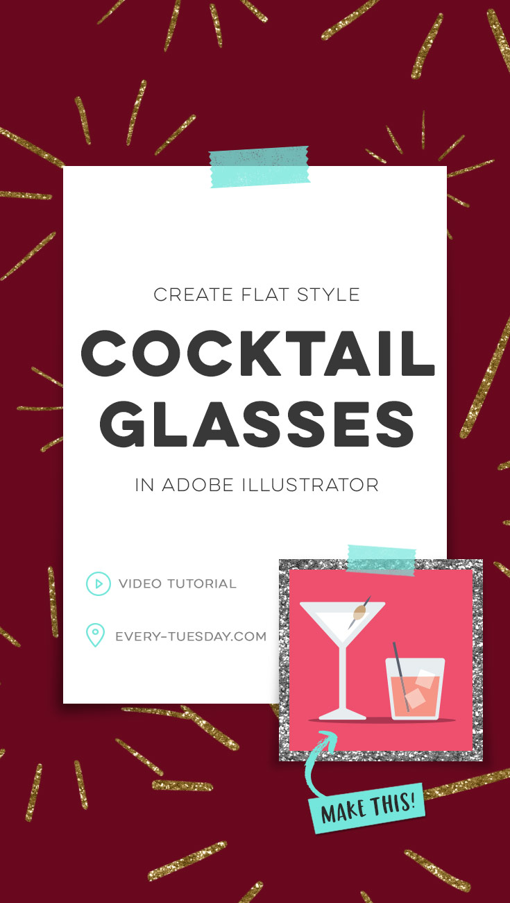 create flat style cocktail glasses in adobe illustrator