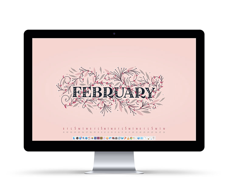 February desktop wallpaper with dates