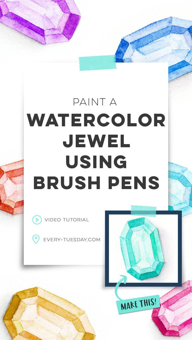 paint a watercolor jewel using brush pens
