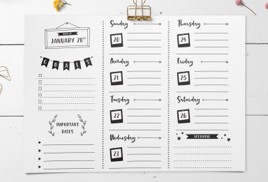 create a bullet journal weekly planner design in Illustrator