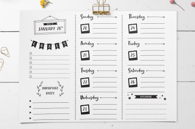 create a bullet journal weekly planner design in Illustrator