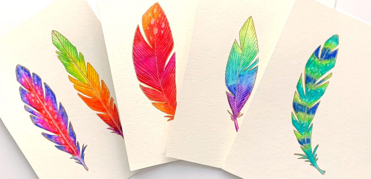paint colorful feathers using brush pens