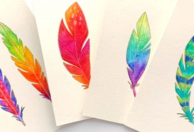 paint colorful feathers using brush pens