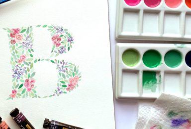 how to paint a watercolor floral initial
