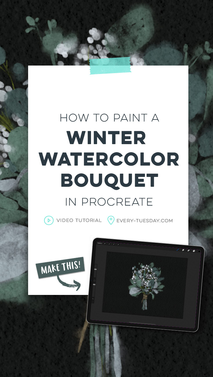 paint a winter watercolor bouquet in procreate