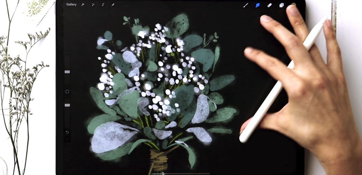 winter watercolor bouquet in procreate