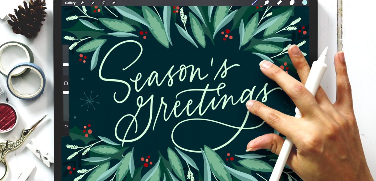Seasons Greetings Winter Foliage in Procreate