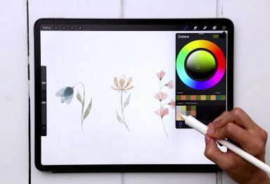 4 Watercolor Floral Doodles in Procreate