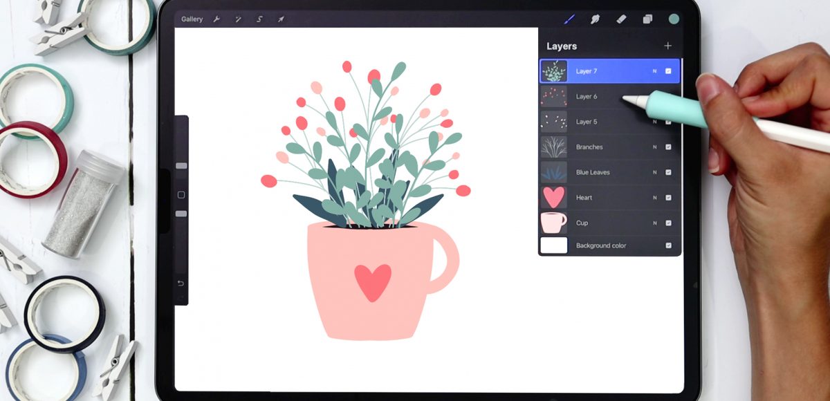 Cup of Flowers in Procreate