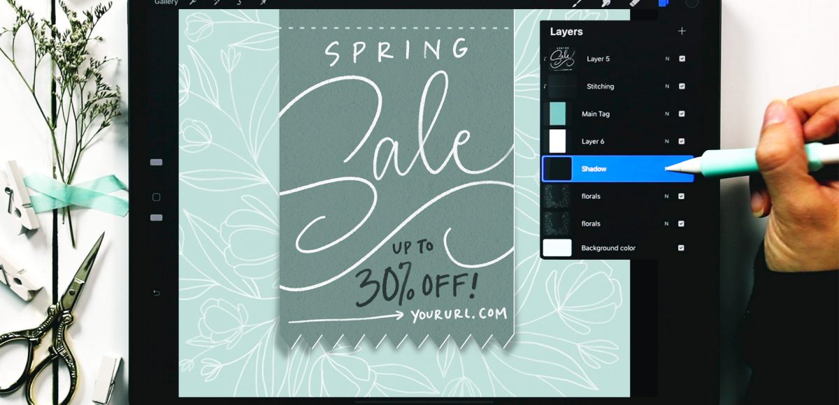 Floral Sales Tag in Procreate