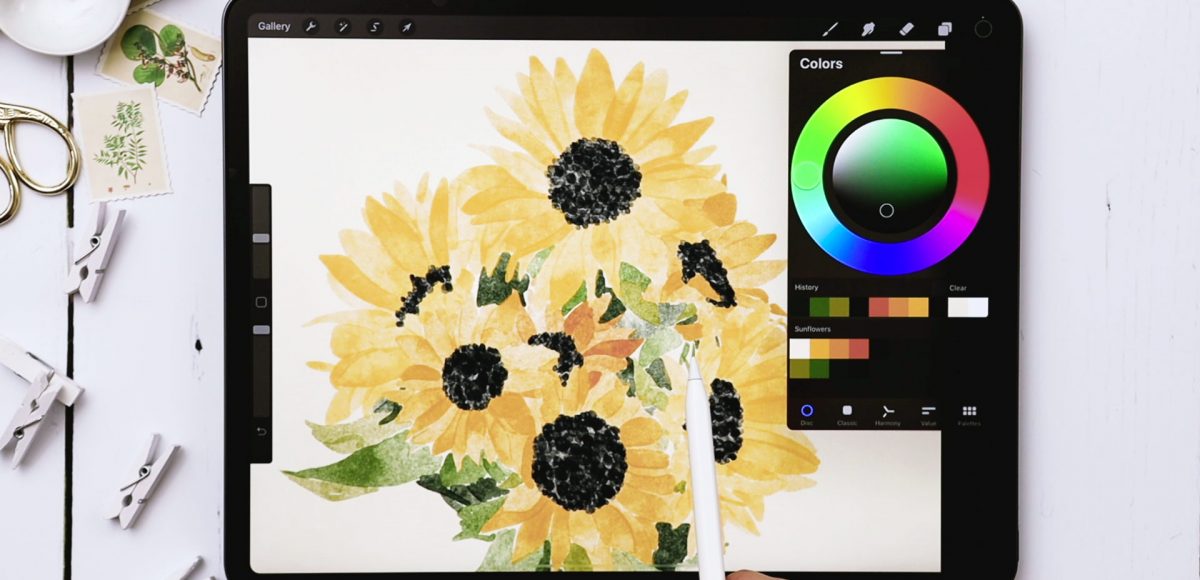 Paint Loose Style Watercolor Sunflowers in Procreate