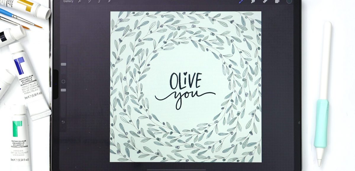 Watercolor Olive Wreath in Procreate