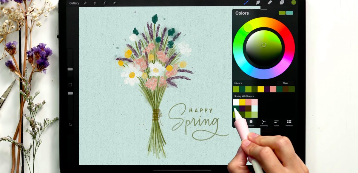 Messy Spring Wildflowers in Procreate