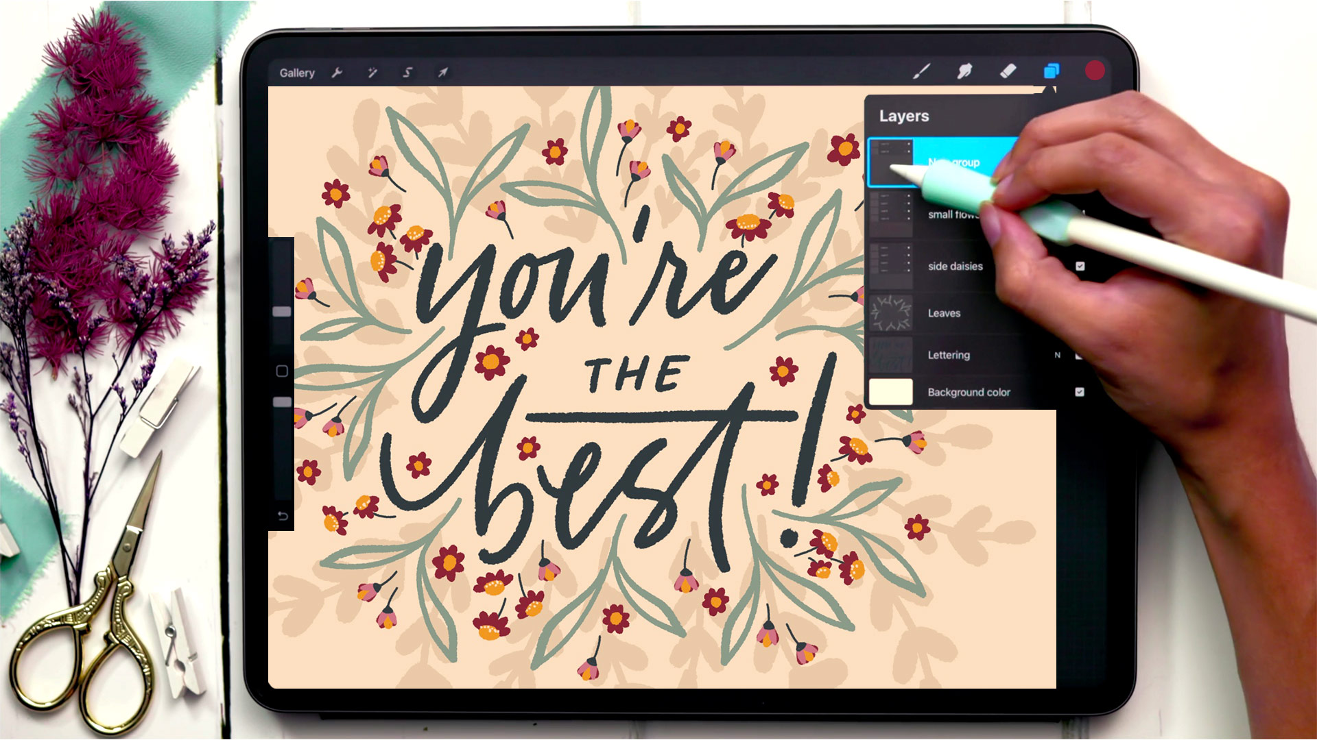 Easy Floral Lettering Using One Brush in Procreate - Every ...