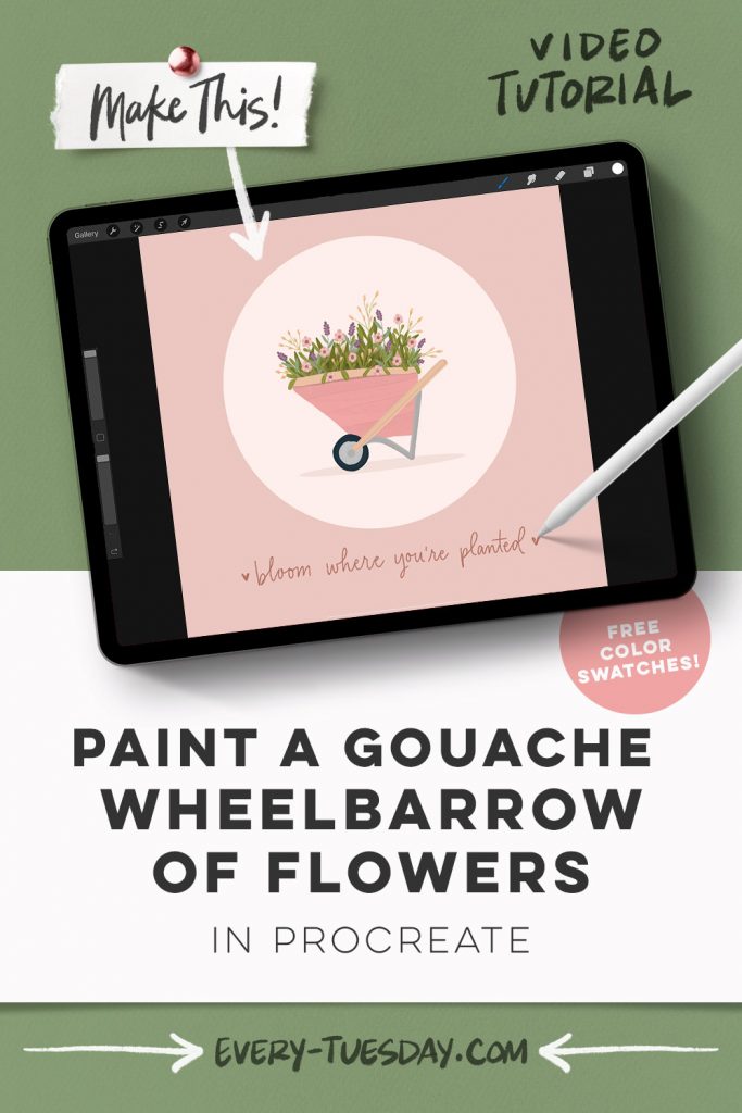 Paint a Gouache Wheelbarrow of Flowers in Procreate