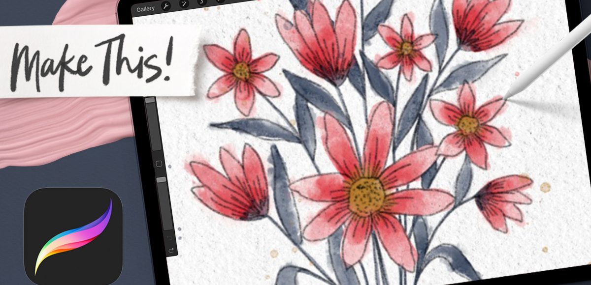 Watercolor Line Art Bouquet in Procreate