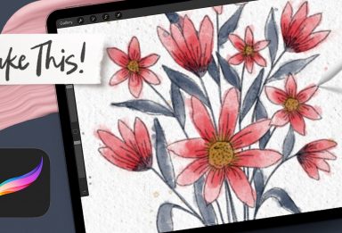 Watercolor Line Art Bouquet in Procreate