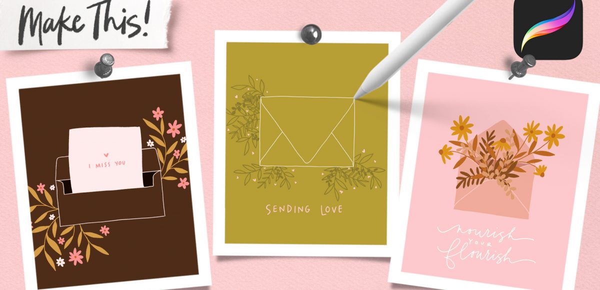 3 Easy Floral Envelope Designs in Procreate