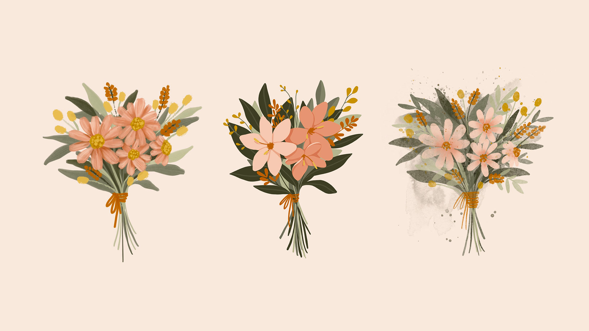 3 bouquet of flowers drawing