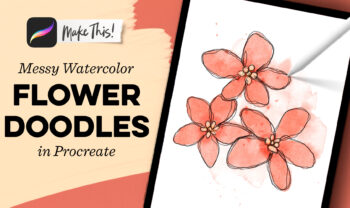 simple flower doodles with messy watercolor in procreate post image